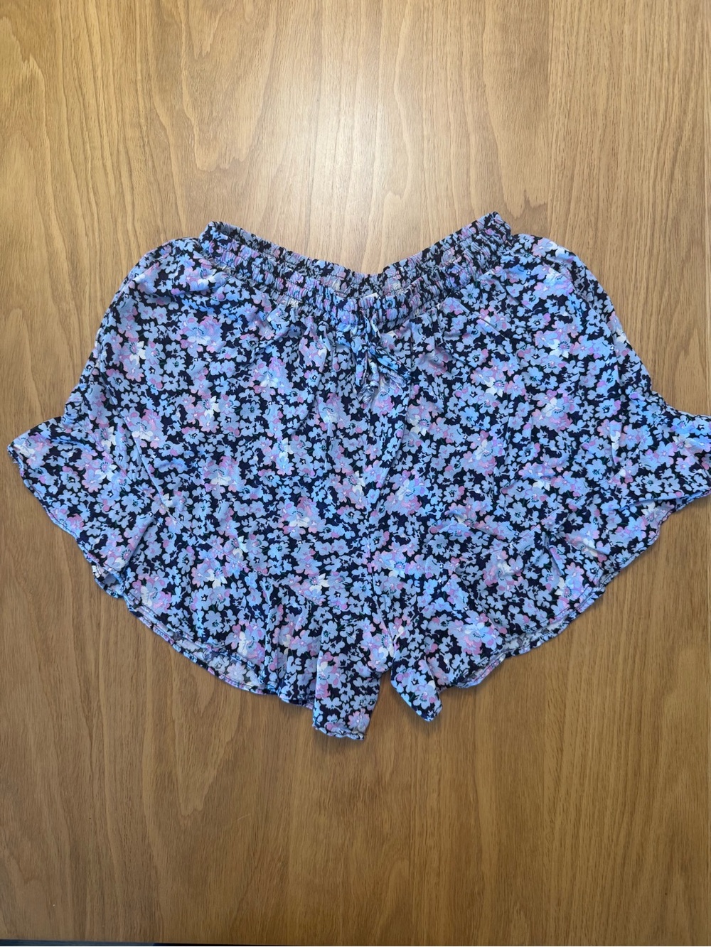 Mossimo Supply Co. Black Floral Ruffle Hem Shorts with Blue and Pink Flowers